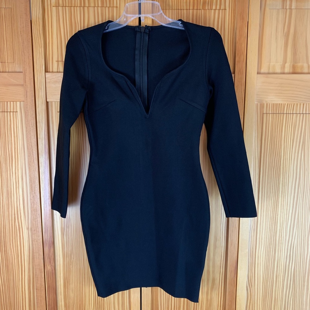 Black Deep Plunge Fitted Dress L